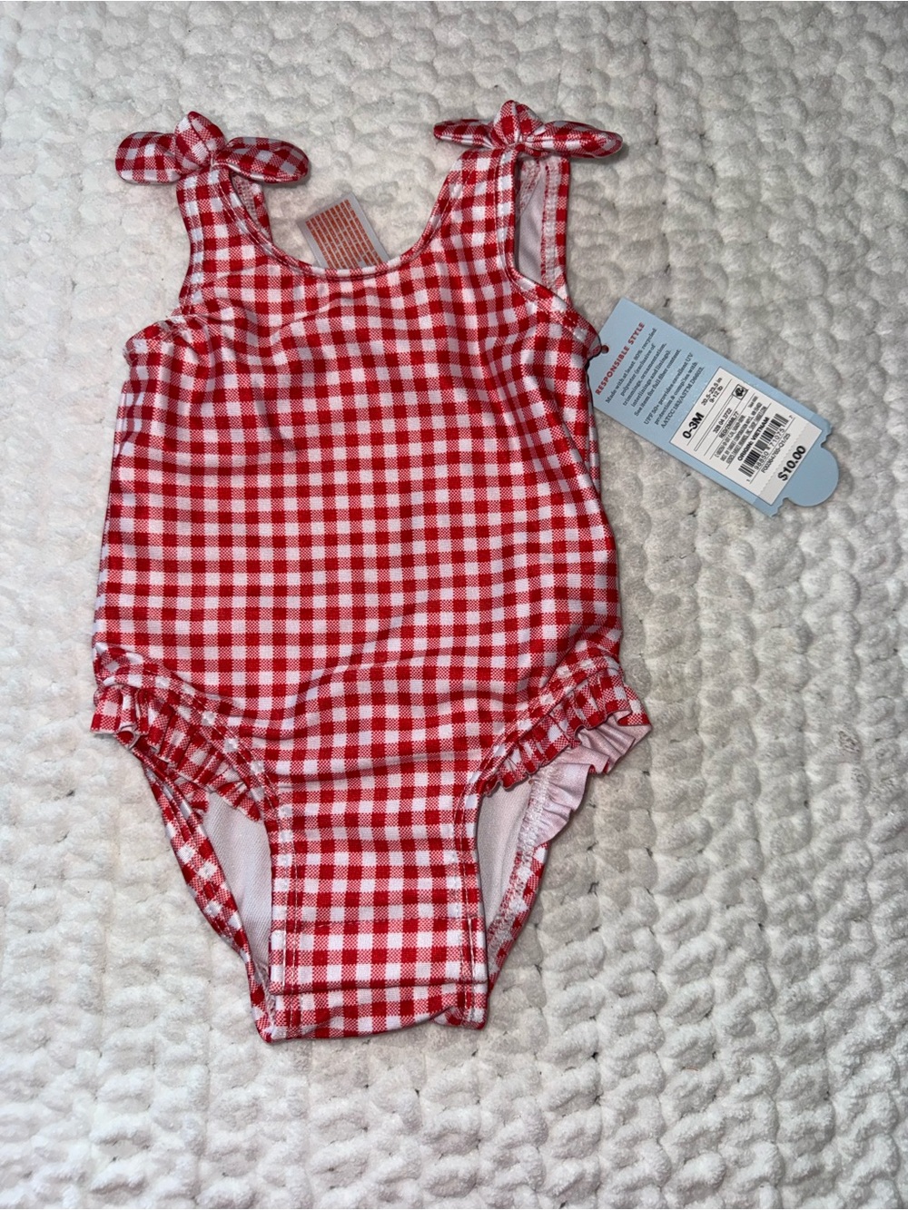 Red Gingham Girls' One-Piece Swimsuit with Tie Straps